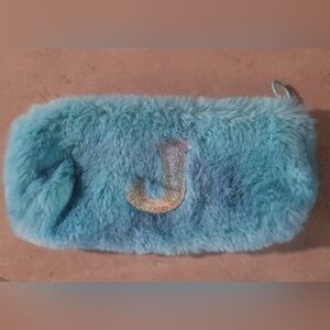 Hobby Lobby Blue Furry Storage Pouch with Glitter Letter